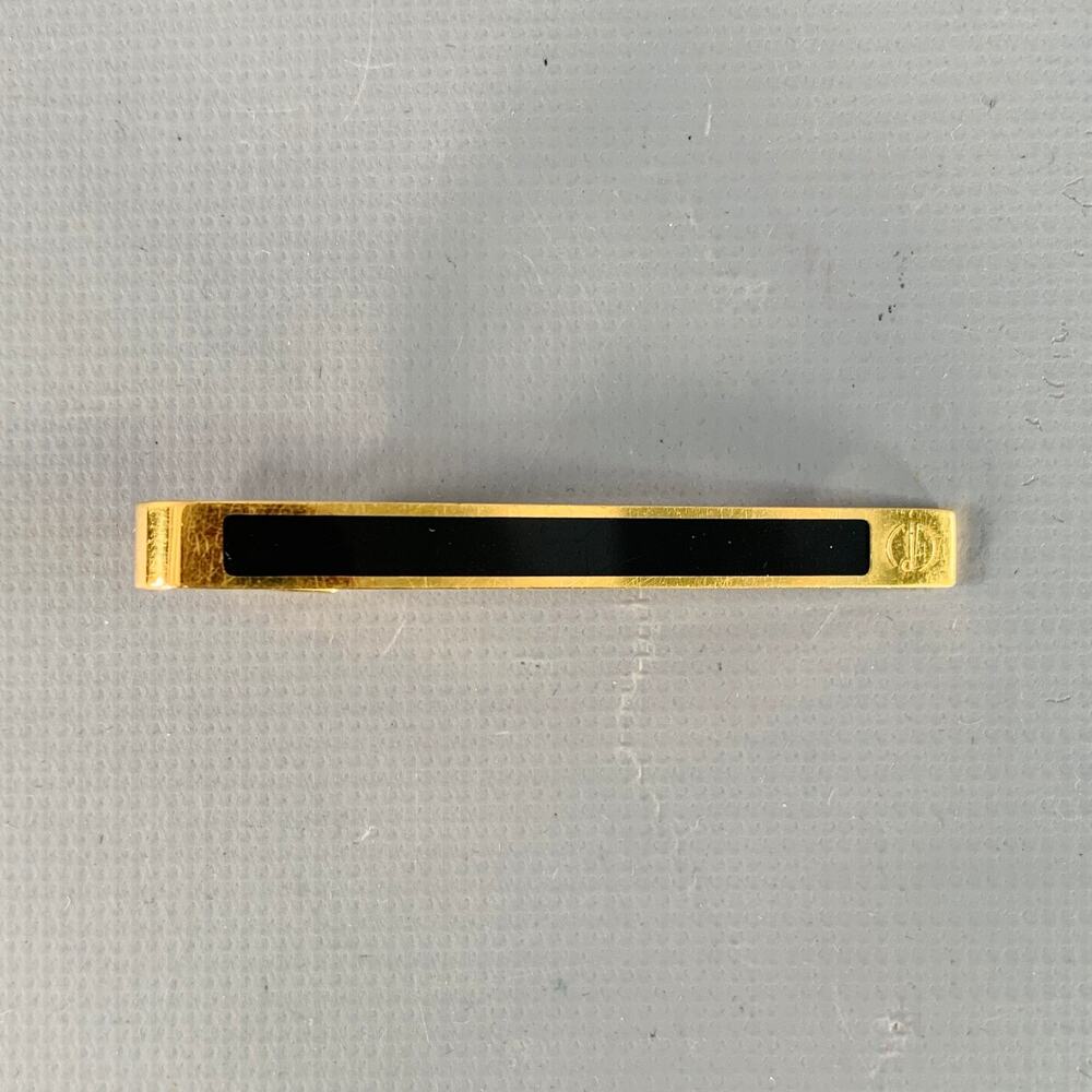 DUNHILL Vintage One Size Gold Black Stripe Metal Tie Clip